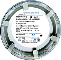 Noninium® wire on coil, round 0.70 mm / 28, hard